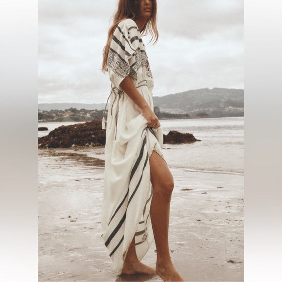 Zara boho embroidered beaded kaftan dress Size XS/S NWT - Picture 4 of 6